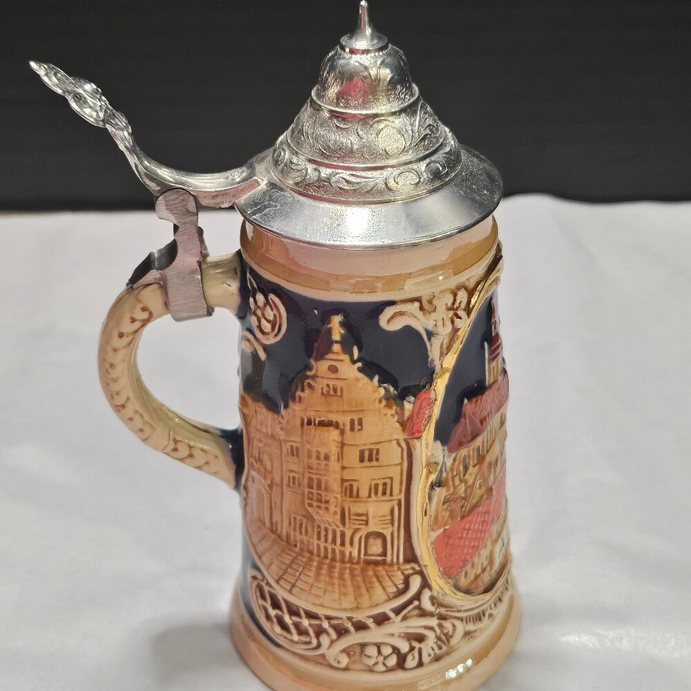 Vintage DBGM Alsace Design Lidded Stein Collectible 6.25" Tall